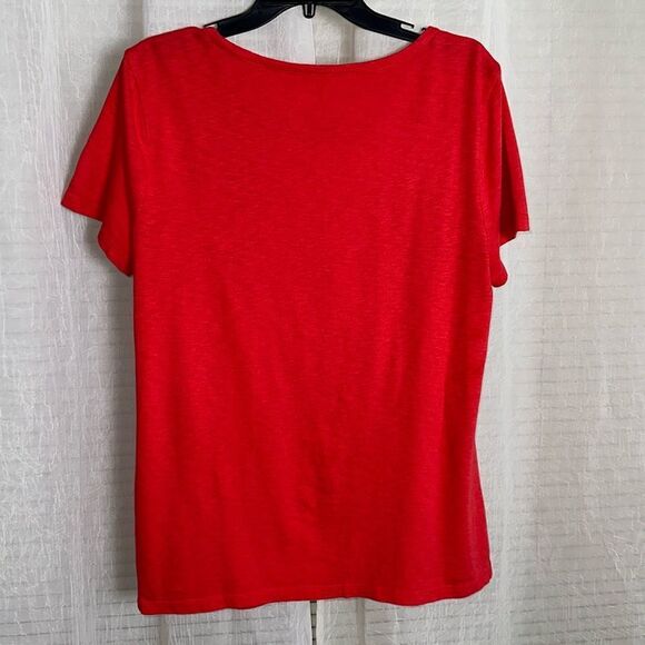 Talbots L Red Crochet Lace Pleated Front Short Sleeve Cotton Modal Tee - Picture 2 of 11